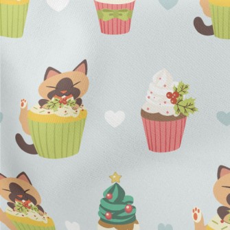 Cat Eats Christmas Cake Secret Lightweight Cotton Poplin