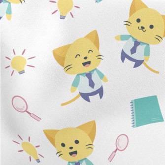 Happy Kitten Office Worker Lightweight Cotton Poplin