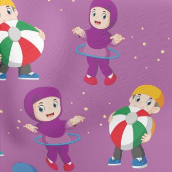 Children Walking On Stilts And Lightweight Cotton Poplin