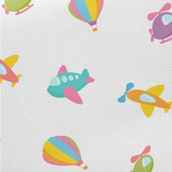 Cartoon Airplane Hot Air Ballo Midweight Cotton Poplin