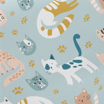 Naughty Cat With Footprints Midweight Cotton Poplin