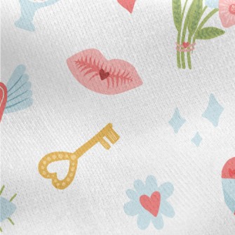 Love Lock Lips Flower Jersey Backed Fleece