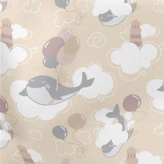 Whale Balloon Lighthouse Lightweight Cotton Poplin