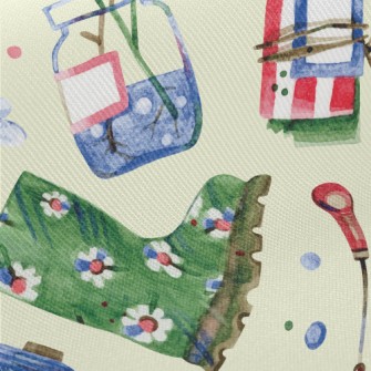 Watercolor Gardening Boots Midweight Cotton Poplin