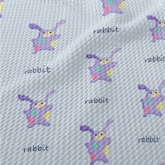 Pixel Style Purple Rabbit Birdseye Piqué