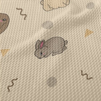 Brown Cute Rabbit Birdseye Piqué