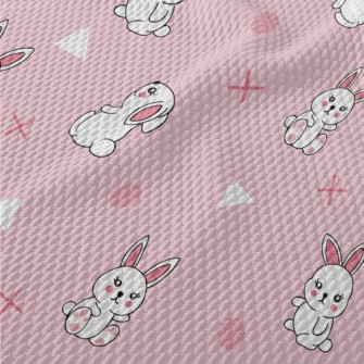 Cute Cartoon Little White Rabb Birdseye Piqué