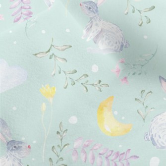 Watercolor Rabbit And Plants Micro Fleece