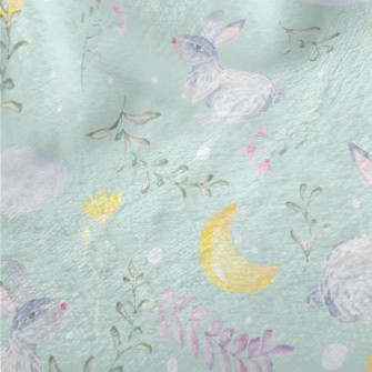 Watercolor Rabbit And Plants Minky