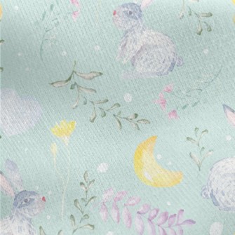 Watercolor Rabbit And Plants Jersey Backed Fleece