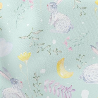 Watercolor Rabbit And Plants Lightweight Cotton Poplin