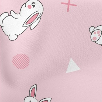 Cute Cartoon Little White Rabb Lightweight Cotton Poplin