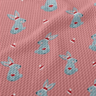 Christmas Red Hat Gray Rabbit Birdseye Piqué