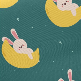 Cute Rabbit Sleeping On The Mo Midweight Cotton Poplin