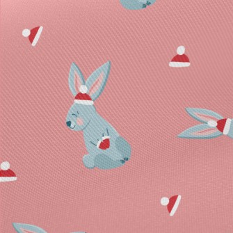 Christmas Red Hat Gray Rabbit Midweight Cotton Poplin