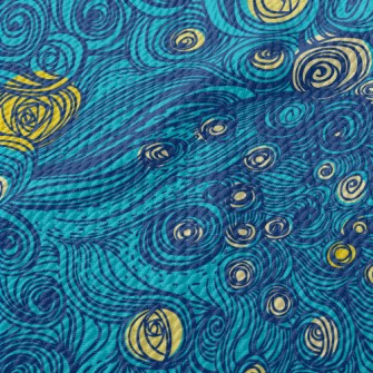 Hand Drawn Blue Swirls Birdseye Piqué