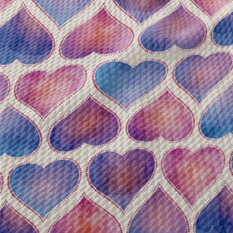 Colorful Watercolor Love Heart Birdseye Piqué