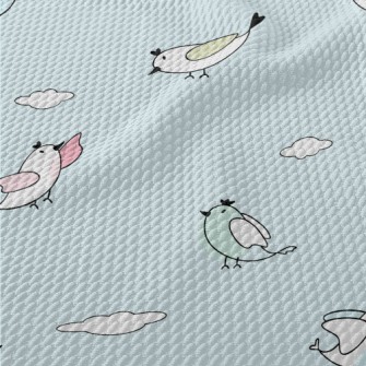 Colorful Cartoon Birds Birdseye Piqué