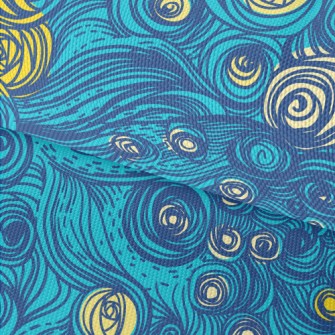 Hand Drawn Blue Swirls Waterproof Oxford
