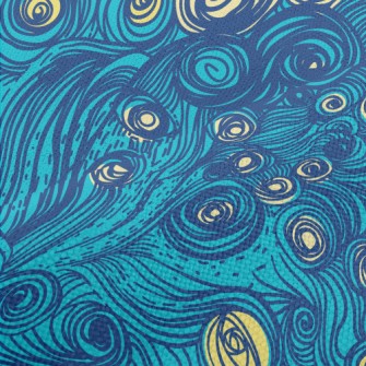 Hand Drawn Blue Swirls Performance Linen
