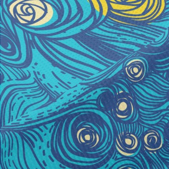 Hand Drawn Blue Swirls Piqué