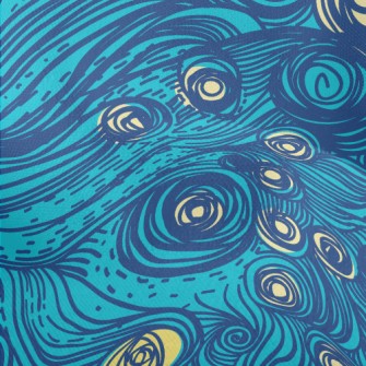 Hand Drawn Blue Swirls Lightweight Performance Linen