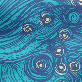 Hand Drawn Blue Swirls Jersey Backed Fleece