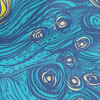 Hand Drawn Blue Swirls Stretch Jersey
