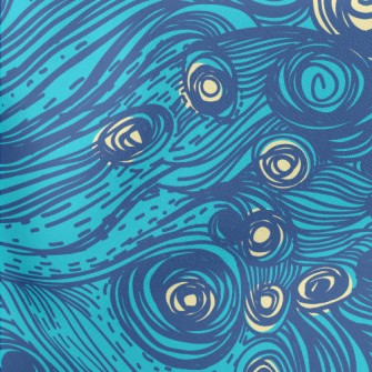 Hand Drawn Blue Swirls Lightweight Cotton Poplin