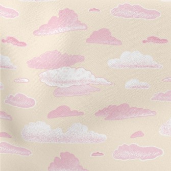 Pink Hand Drawn Clouds Lightweight Cotton Poplin