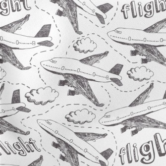 Hand Drawn Airplane Doodle Lightweight Cotton Poplin