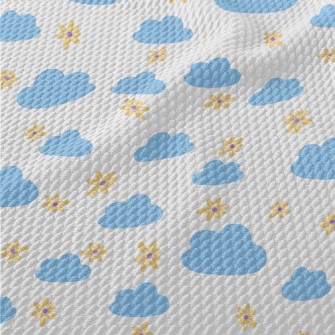 Small Flowers And Blue Clouds Birdseye Piqué