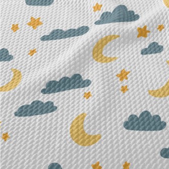 Cute Doodle Night Sky Birdseye Piqué