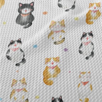 Hand Drawn Happy Cat Birdseye Piqué