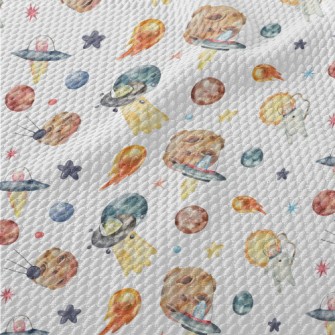 Watercolor Cute Alien Birdseye Piqué