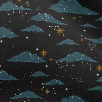 Hand Drawn Stars And Clouds Chiffon