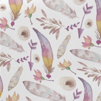 Watercolor Feathers And Plants Twill