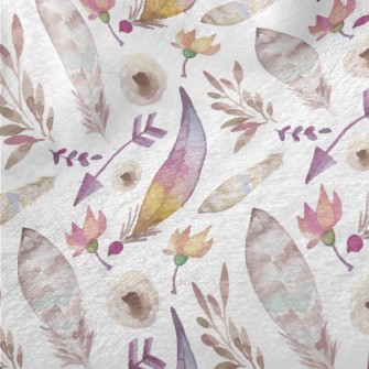 Watercolor Feathers And Plants Minky