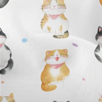 Hand Drawn Happy Cat Lightweight Performance Linen