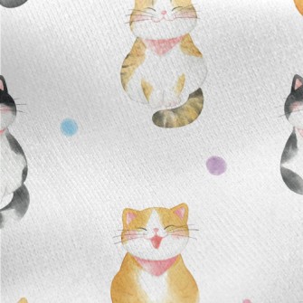 Hand Drawn Happy Cat Jersey Backed Fleece