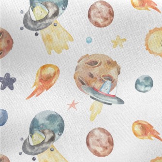 Watercolor Cute Alien Jersey Backed Fleece