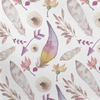 Watercolor Feathers And Plants Pongee