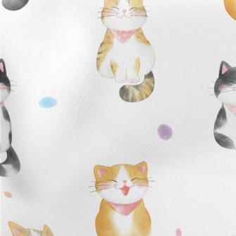 Hand Drawn Happy Cat Lightweight Cotton Poplin