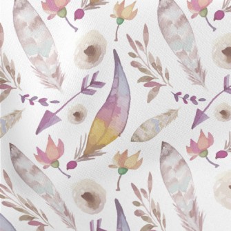Watercolor Feathers And Plants Lightweight Cotton Poplin