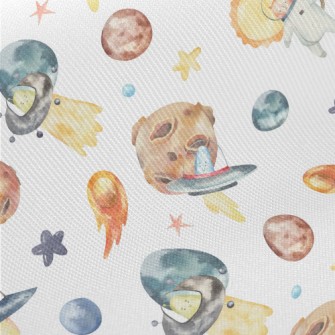 Watercolor Cute Alien Midweight Cotton Poplin
