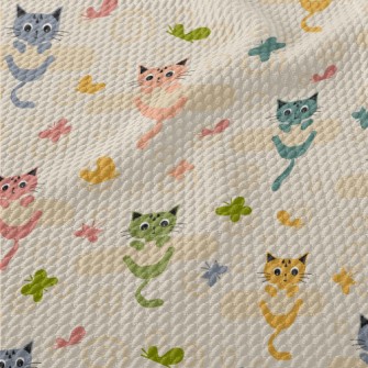 Colorful Kitten Butterfly Birdseye Piqué
