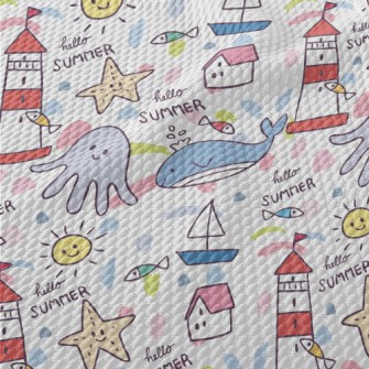 Lighthouse Whale Octopus Birdseye Piqué