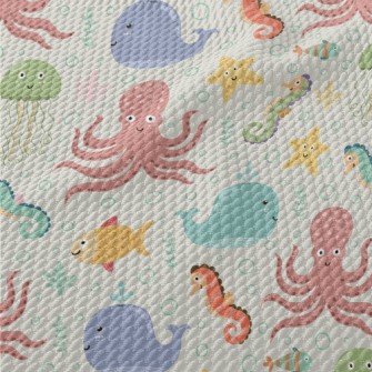 Colorful Underwater Creatures Birdseye Piqué