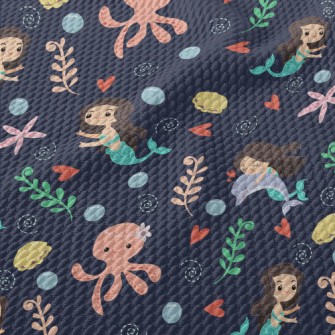 Playful Mermaid Octopus Birdseye Piqué