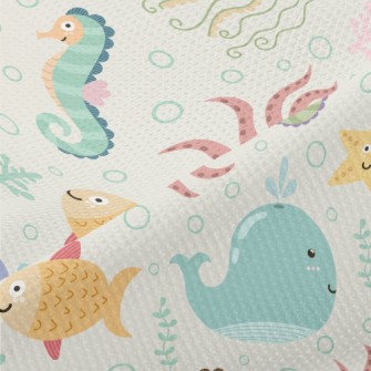 Colorful Underwater Creatures Piqué